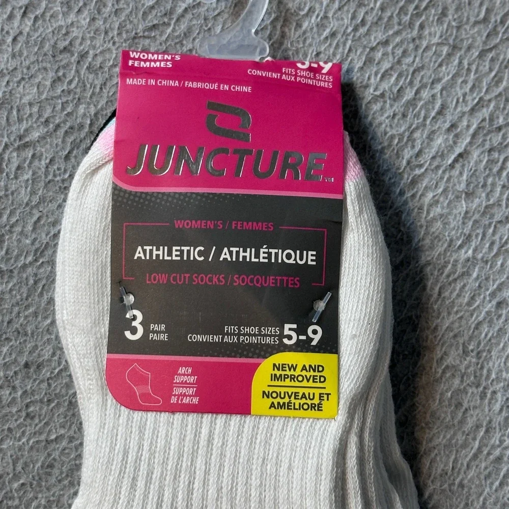 Juncture Socks Women 5-9 White Athletic Low Cut 3 Pair Pack Arch‎ Support Multi